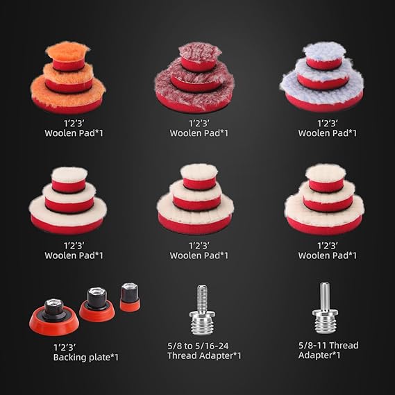 Kit Mini Pads de Corte Lana y Micro fibra 23 almohadillas de pulido