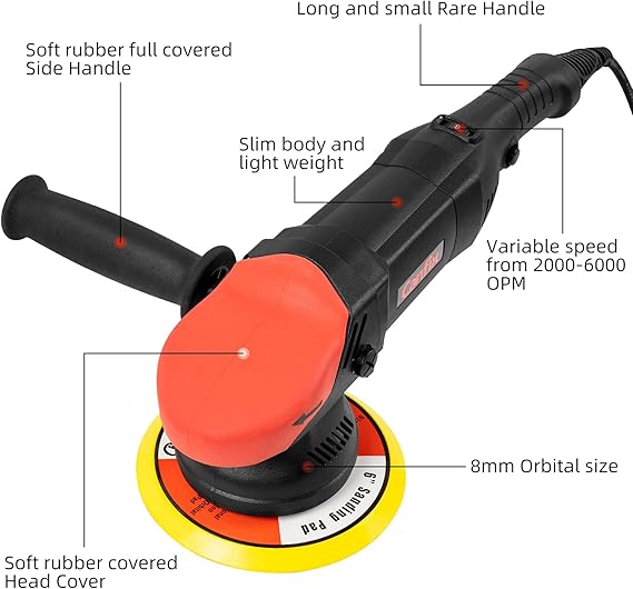 Pulidora orbital de doble acción para coche con almohadillas de 5" y 6"
