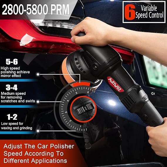 Pulidora de búfer para automóvil, 920 W, 5 pulgadas, pulidora de doble acción para detalles de automóviles, kit de cera pulidora orbital aleatoria con mango desmontable y 6 almohadillas