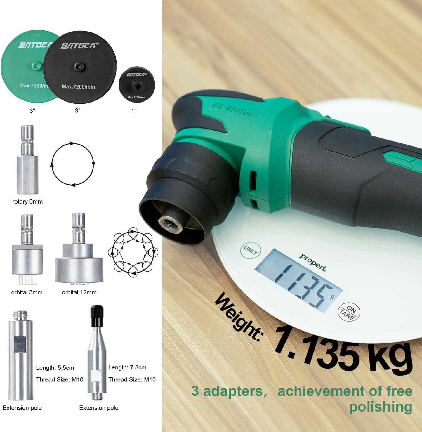 MINI Pulidora eléctrica Batoca, inalambrica de 240 V, 2 baterías Hibrida