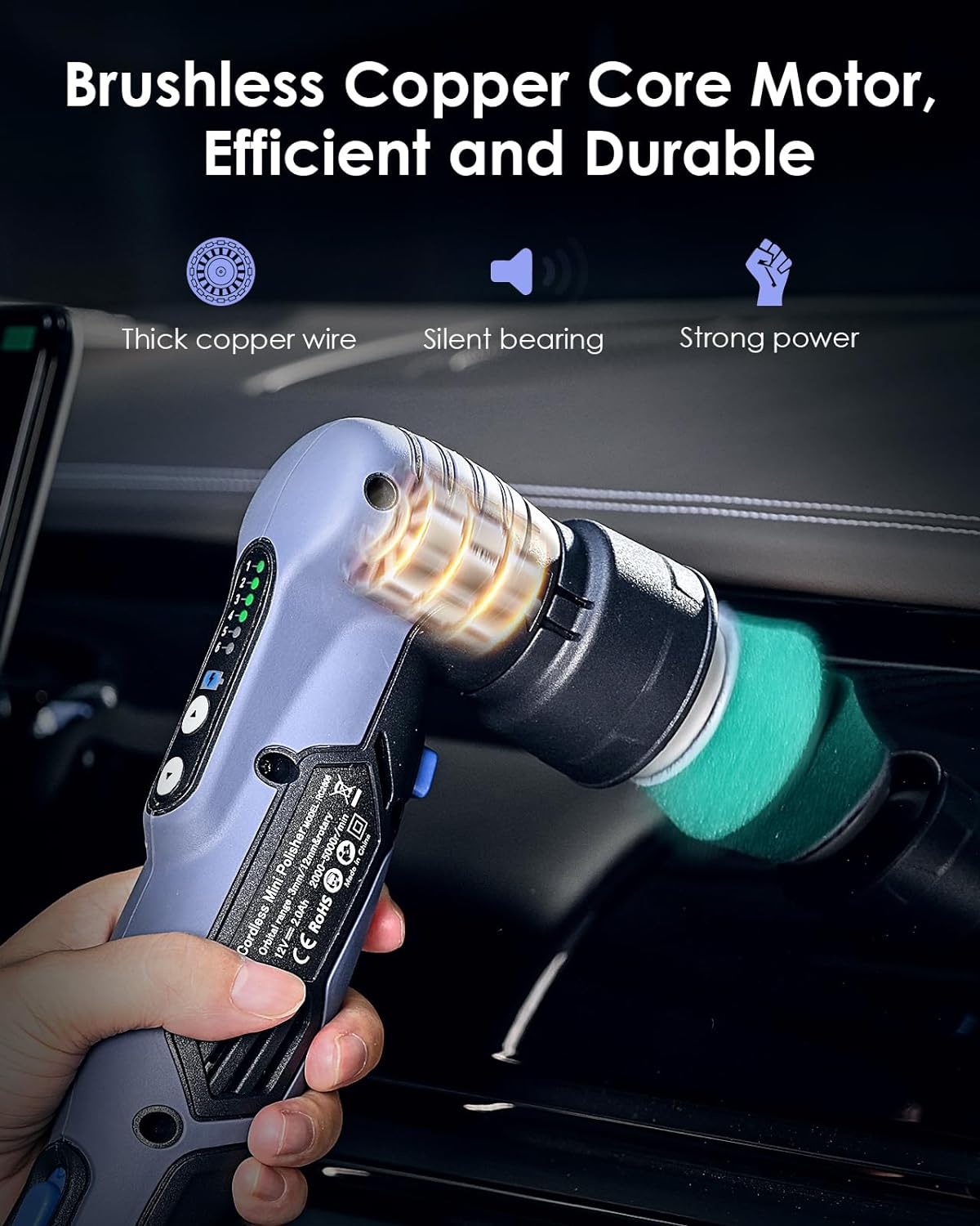 Mini pulidora, inalámbrica de 2 y 1.5 pulgadas con 2 baterías de 2.0 Ah Marca Raybao