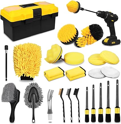 Kit Detailing Detallado x 27 piezas brochas, cepillos taladro, cepillo Llantas, Guante.