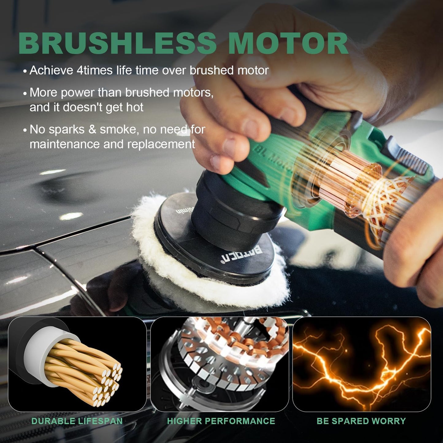 Mini- Polisher Inalambrica Pulidora Dual Funciona como DA Rotorbital y Rotativa Polichadora Marca Batoca