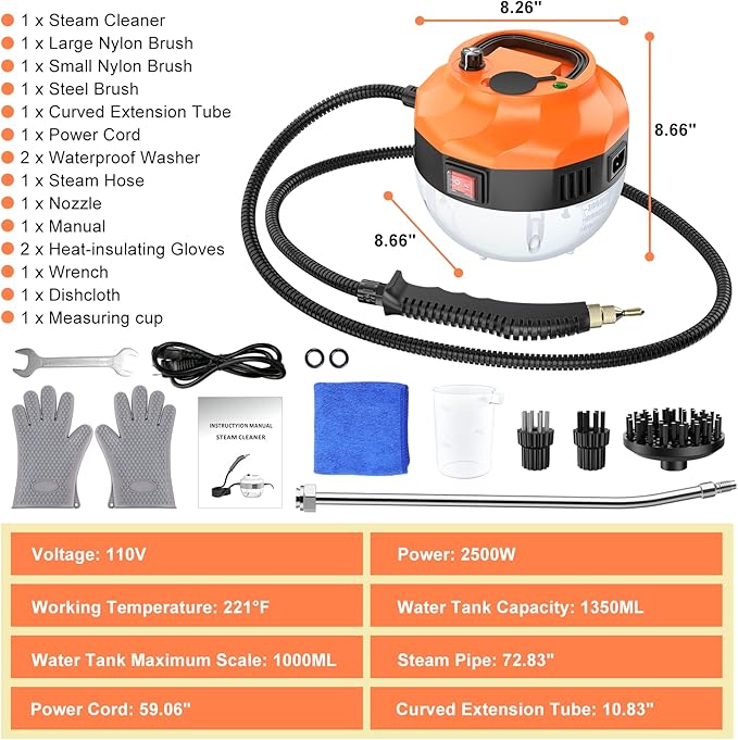 limpiador de vapor de alta presión de 2500 W máquina de limpieza de vapor portátil