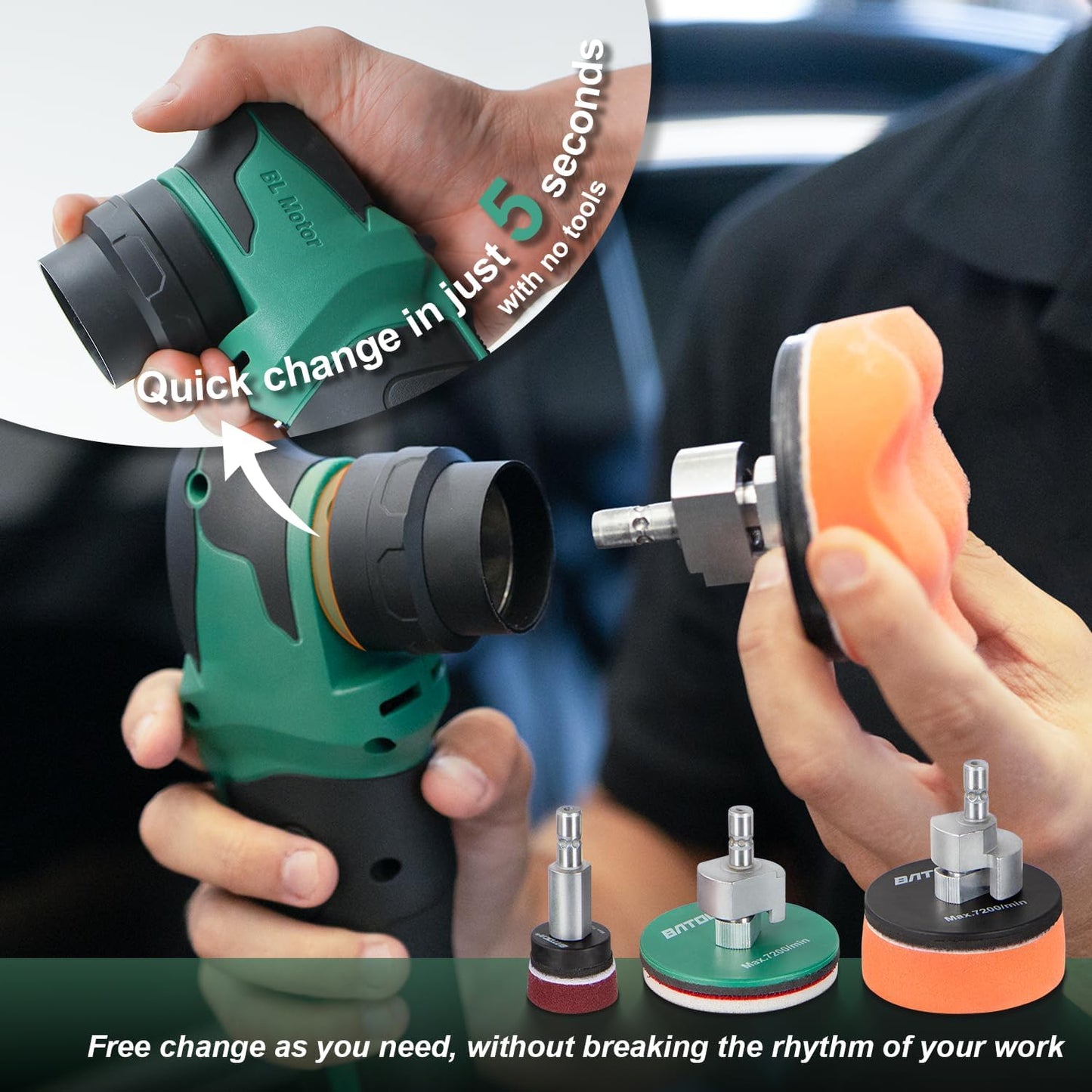 Mini- Polisher Inalambrica Pulidora Dual Funciona como DA Rotorbital y Rotativa Polichadora Marca Batoca