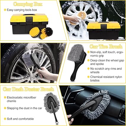 Kit Detailing Detallado x 27 piezas brochas, cepillos taladro, cepillo Llantas, Guante.