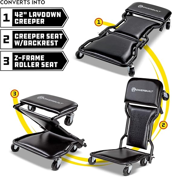 asiento rodante y taburete de Detailing con ruedas ajustable todo en uno, acostarse o sentarse