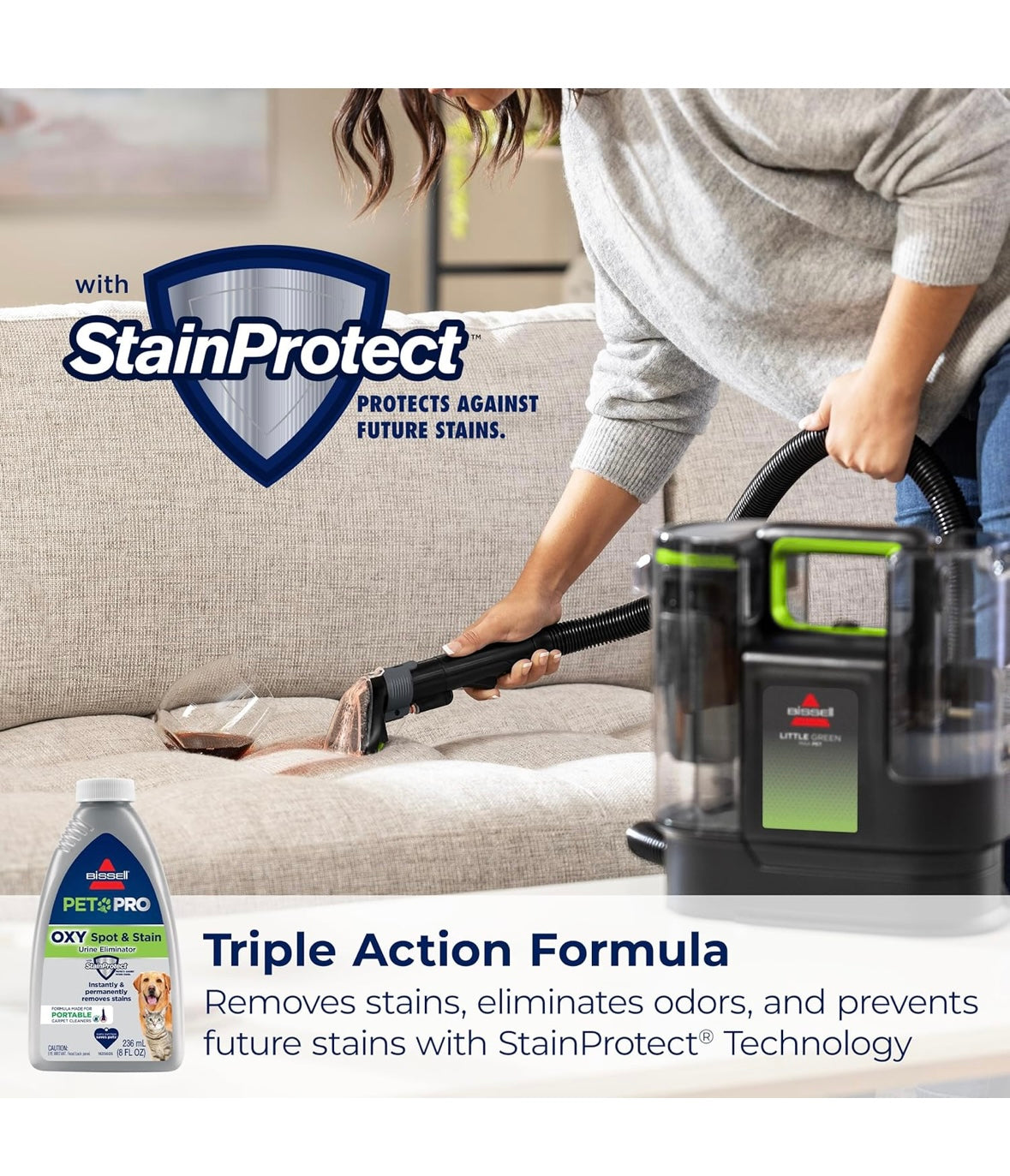 Limpieza Inyección y Succión BISSELL Little Green Max Limpiador profundo portátil para alfombras y tapicería, detallador de automóviles/automóviles, con herramienta de manchas
