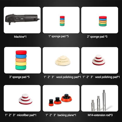 SPTA Mini pulidora rotativa 3 pulgadas Kit   con 27 piezas 6 Velocidades y 3 Extensores