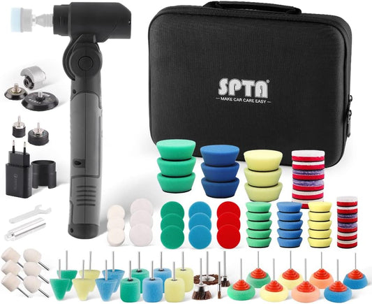 Mini pulidora inalámbrica. Flexible DUAL Kit 80 piezas de Pads y Conos! Marca SPTA