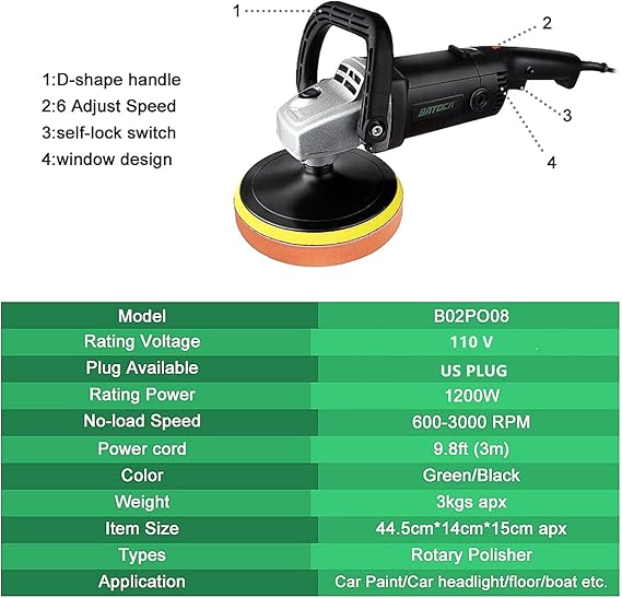 Polisher Pulidora Polichadora Rotativa de 7 pulgadas 6 velocidades  Marca Batoca