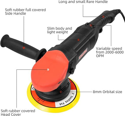 Pulidora orbital de doble acción para coche con almohadillas de 5" y 6"