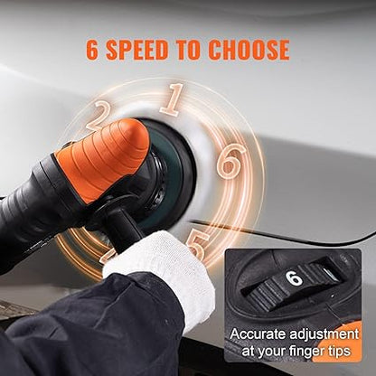 VEVOR Pulidora de búfer, pulidora orbital aleatoria de 6 pulgadas para detalles de automóviles, 6 velocidades variables 1900-4600 RPM, kit de cera pulidora de doble acción, con mango desmontable