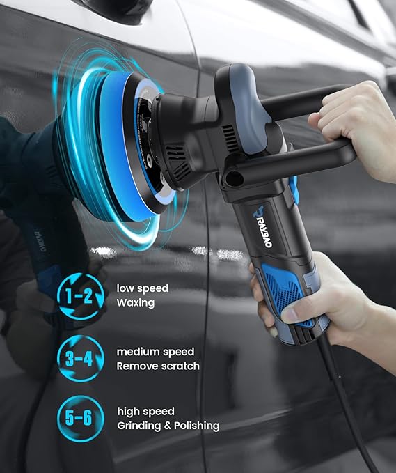DA Rotorbital Raybao Pulidora de doble acción de 900 W de 5/6 pulgadas, 6 velocidades variables
