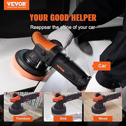 VEVOR Pulidora de búfer, pulidora orbital aleatoria de 6 pulgadas para detalles de automóviles, 6 velocidades variables 1900-4600 RPM, kit de cera pulidora de doble acción, con mango desmontable