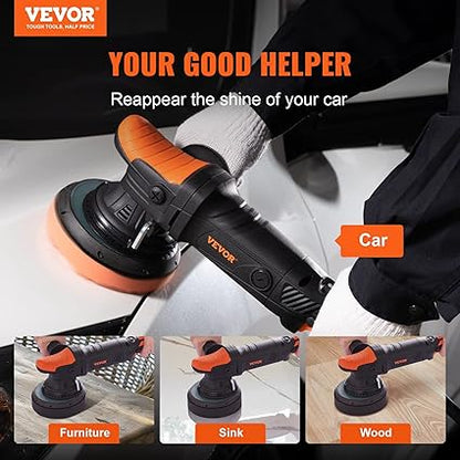 VEVOR Pulidora de búfer, pulidora orbital aleatoria de 6 pulgadas para detalles de automóviles, 6 velocidades variables 1900-4600 RPM, kit de cera pulidora de doble acción, con mango desmontable