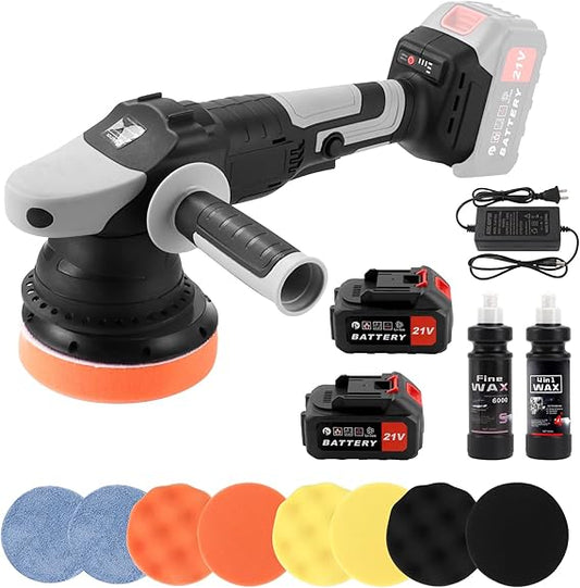 Kit de pulidora inalámbrica portátil de 5 pulgadas, 3 velocidades variables con 2 baterías