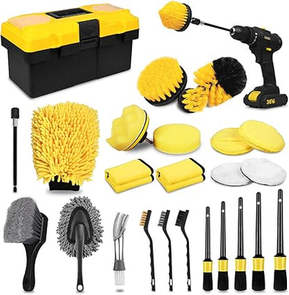 Kit Detailing Detallado x 27 piezas brochas, cepillos taladro, cepillo Llantas, Guante.