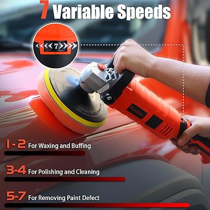 Polisher  pulidora rotativa 1800 W, 7 pulgadas/6 pulgadas, 7 velocidades Marca SONNLER