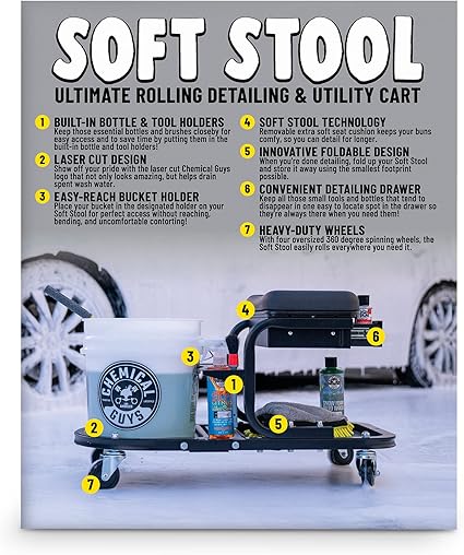 Chemical Guys ACC618 Taburete suave Ultimate Rolling Detailing & Utility Cart,