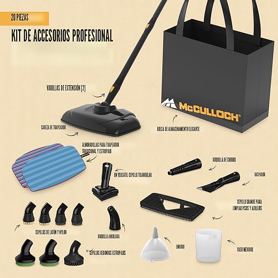 McCulloch MC1375 - Limpiador de vapor con 20 accesorios