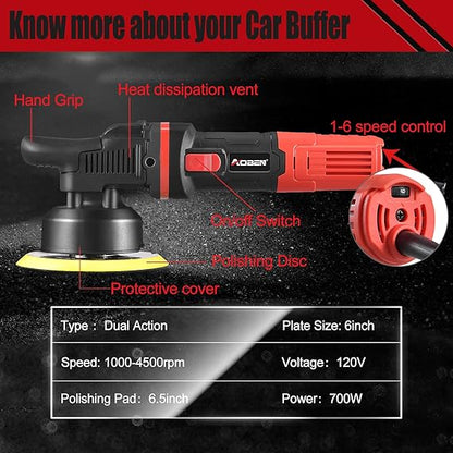 Polisher Pulidora Polichadora DA Dual Accion de Doble Accion en 6 pulgadas 6 Velocidades Marca AOBEN