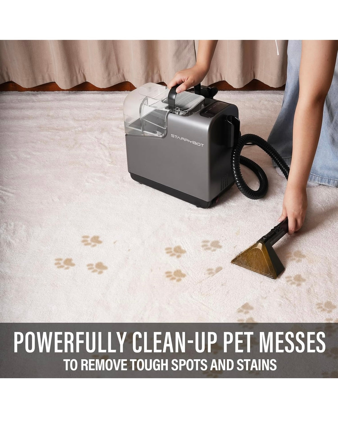 Limpieza Inyección y Succión STARRYBOT  limpiadora de alfombras portátil con tecnología de vapor para alfombras y tapicería, potente succión de 12 Kpa con herramientas versátiles, removedor de manchas tapicería