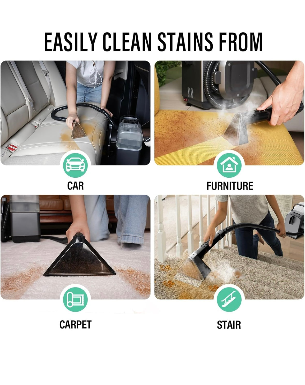 Limpieza Inyección y Succión STARRYBOT  limpiadora de alfombras portátil con tecnología de vapor para alfombras y tapicería, potente succión de 12 Kpa con herramientas versátiles, removedor de manchas tapicería