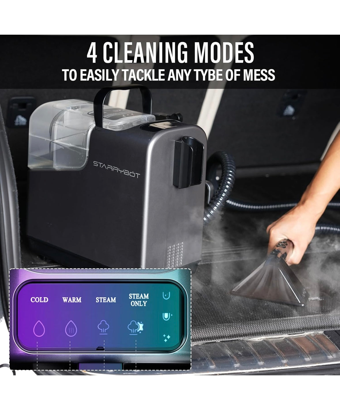 Limpieza Inyección y Succión STARRYBOT  limpiadora de alfombras portátil con tecnología de vapor para alfombras y tapicería, potente succión de 12 Kpa con herramientas versátiles, removedor de manchas tapicería