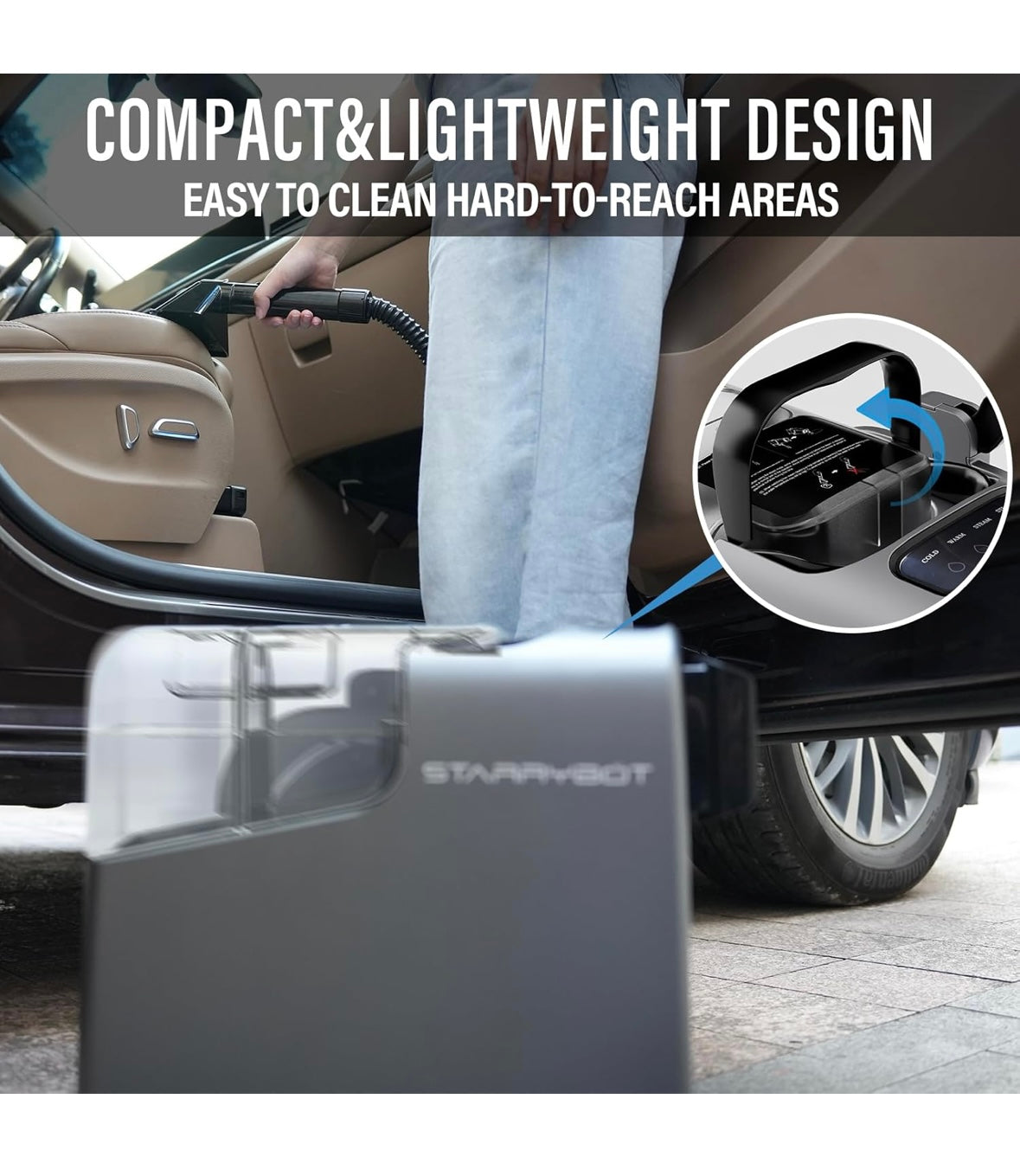 Limpieza Inyección y Succión STARRYBOT  limpiadora de alfombras portátil con tecnología de vapor para alfombras y tapicería, potente succión de 12 Kpa con herramientas versátiles, removedor de manchas tapicería